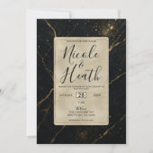 Vergulde Midnight Marble Black & Gold Wedding Kaart (Voorkant)