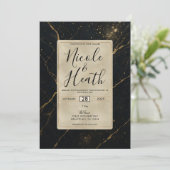 Vergulde Midnight Marble Black & Gold Wedding Kaart (Staand voorkant)