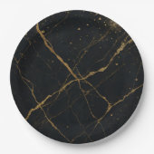 Vergulde Midnight Marble Black & Gold Wedding Papieren Bordje (Voorkant)