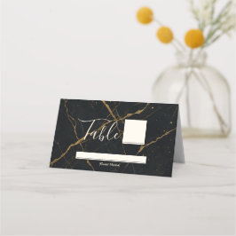 Vergulde Midnight Marble Black & Gold Wedding Plaatskaartje