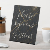 Vergulde Midnight Marble Black & Gold Wedding Reclamebord Met Voetstuk (Insitu)