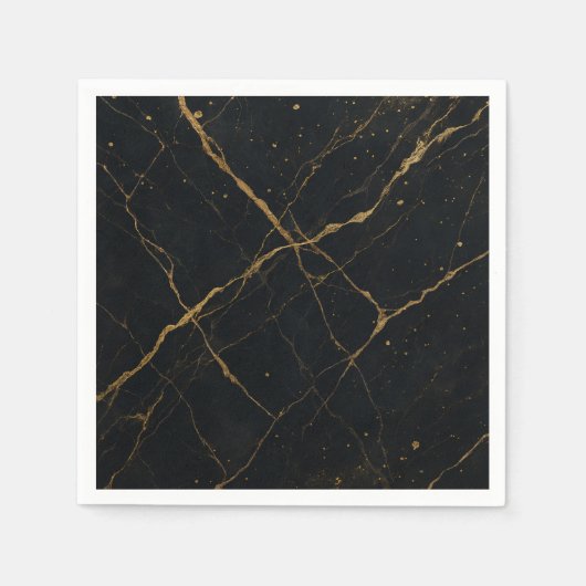 Vergulde Midnight Marble Black & Gold Wedding Servet (Voorkant)