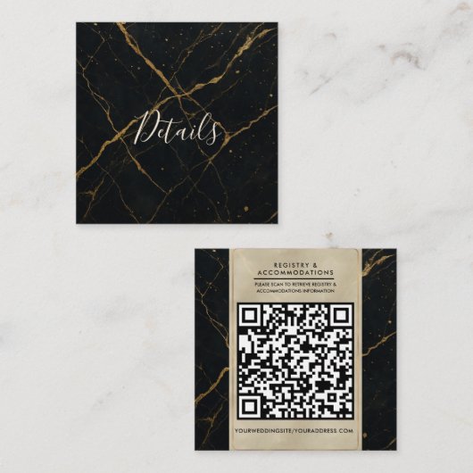 Vergulde Midnight Marble Black & Gold Wedding Vierkante Visitekaartje (Voorkant / Achterkant)