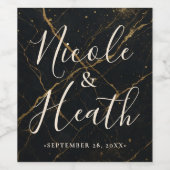 Vergulde Midnight Marble Black & Gold Wedding Wijn Etiket (Enkel label)