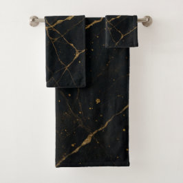 Vergulde Midnight Marble Zwart & Goud Bad Handdoek