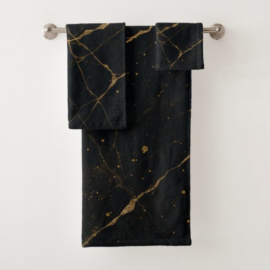 Vergulde Midnight Marble Zwart & Goud Bad Handdoek (Insitu)