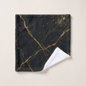 Vergulde Midnight Marble Zwart & Goud Bad Handdoek (Wasdoekje)