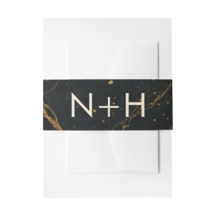Vergulde Midnight Marble Zwart & Goud Bruiloft Uitnodigingen Wikkel
