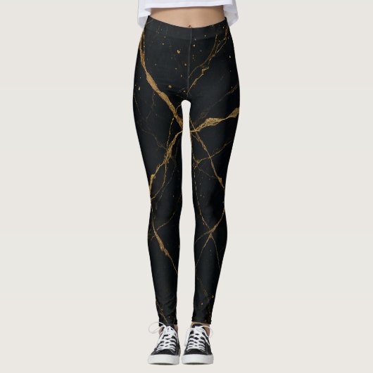 Vergulde Midnight Marble Zwart & Goud Leggings (Voorkant)