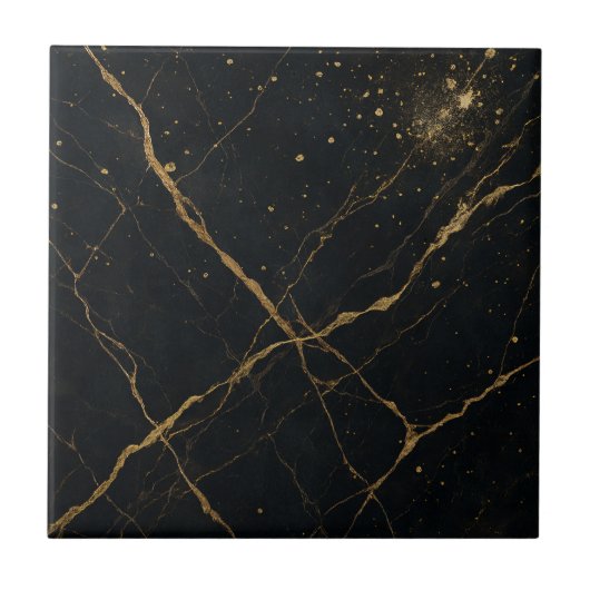 Vergulde Midnight Marble Zwart & Goud Tegeltje (Voorkant)