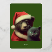 Vergulde Midwinter Tale | Folie Beer & Kitten Folie Feestdagenkaart (Achterkant)