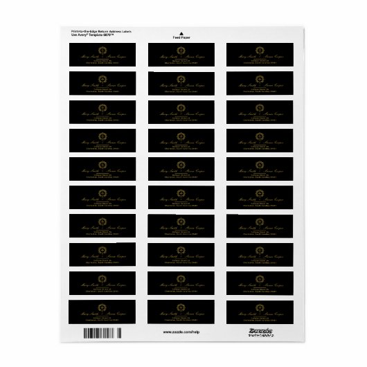 Vergulde Monogram Bruiloft Retouradres Etiket (Full Sheet)