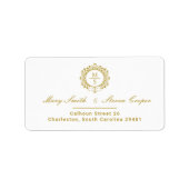Vergulde Monogram Bruiloft Retouradres Etiket (Voorkant)