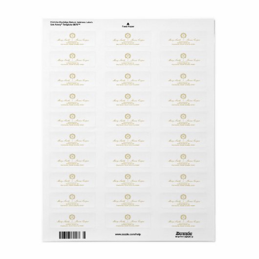 Vergulde Monogram Bruiloft Retouradres Etiket (Full Sheet)