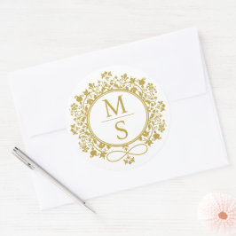 Vergulde Monogram bruiloft Ronde Sticker