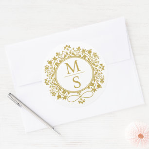 Vergulde Monogram bruiloft Ronde Sticker