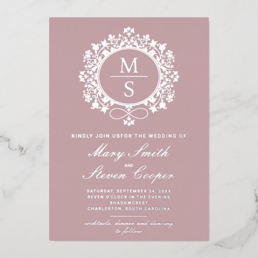 Vergulde Monogram bruiloft uitnodigingen (Voorkant)