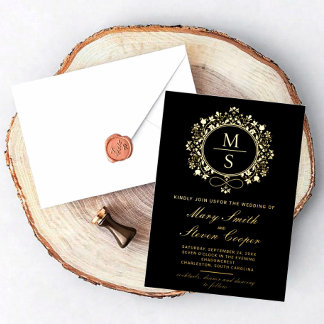 Vergulde Monogram bruiloft uitnodigingen