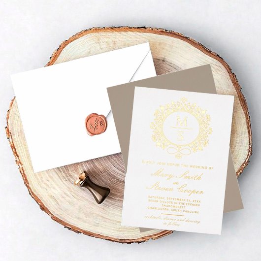 Vergulde Monogram bruiloft uitnodigingen