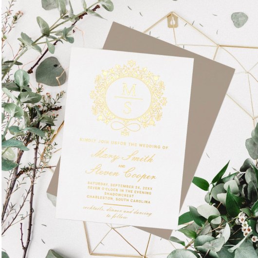 Vergulde Monogram bruiloft uitnodigingen