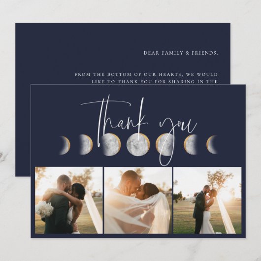Vergulde Moon Phase bruiloft foto dank u kaart (Voorkant / Achterkant)