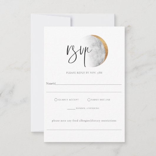 Vergulde Moon Wedding RSVP Allergie Note Kaart (Voorkant)