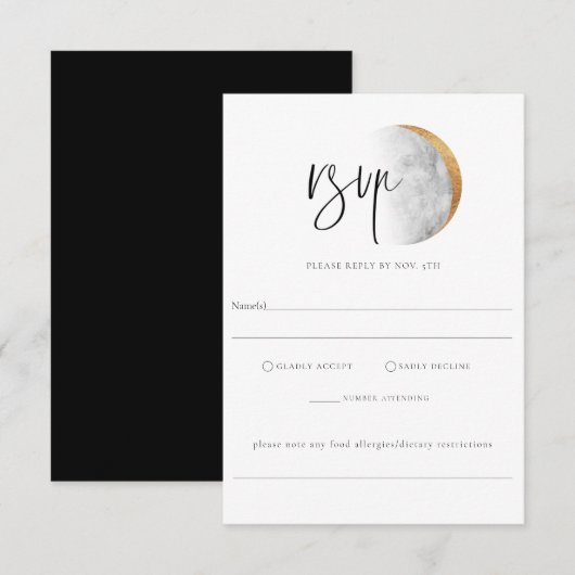 Vergulde Moon Wedding RSVP Allergie Note Kaart (Voorkant / Achterkant)