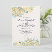 Vergulde Navy Blue en Cream Foliage Kaart (Staand voorkant)
