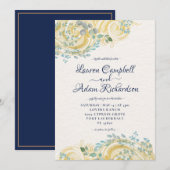 Vergulde Navy Blue en Cream Foliage Kaart (Voorkant / Achterkant)