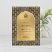 Vergulde Nikah Trouw Uitnodiging Chic Islamitisch  (Staand voorkant)