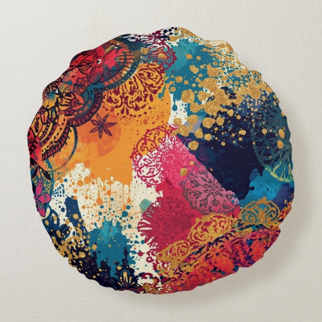 Vergulde Papel Picado Kant Abstract Rond Kussen (Achterkant)