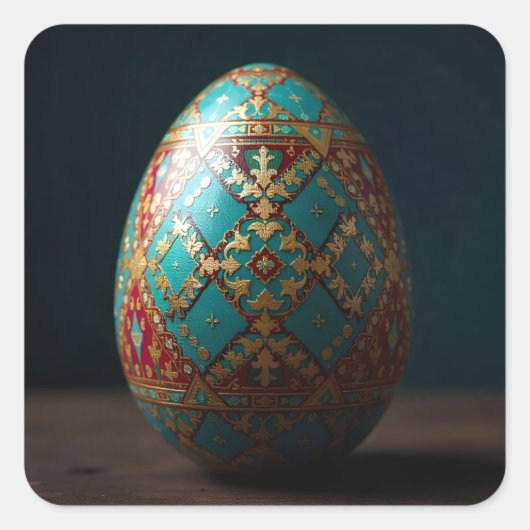 Vergulde Patchwork Paasei Vierkante Sticker (Voorkant)