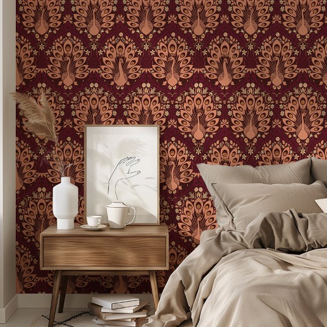 Vergulde Peacocks Art Nouveau Behang (Creator heeft geüpload)