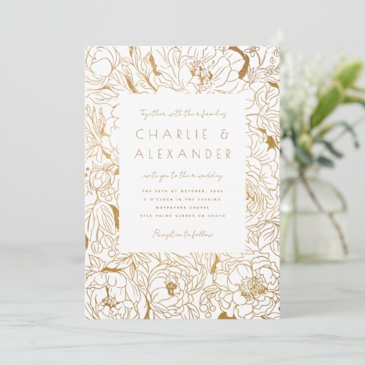 Vergulde pioenrozen witgoud kaart (Staand voorkant)