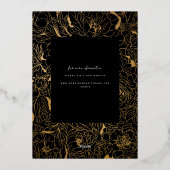 Vergulde pioenrozen Zwart en Goud Folie Uitnodiging (Achterkant)