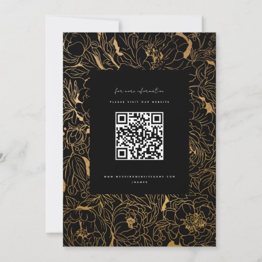 Vergulde Pioenrozen Zwart en Goud Kaart (Achterkant)