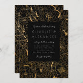 Vergulde Pioenrozen Zwart en Goud Kaart (Voorkant / Achterkant)