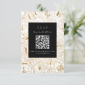 Vergulde pioenrozen zwart wit goud RSVP kaartje (Staand voorkant)