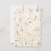 Vergulde pioenrozen zwart wit goud RSVP kaartje (Achterkant)
