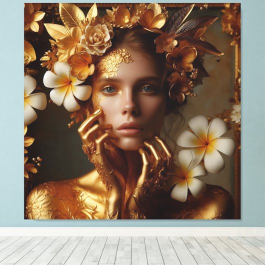 Vergulde Pre-Raphaelite Vrouw 3 Canvas Afdruk (Insitu (Houten vloer))
