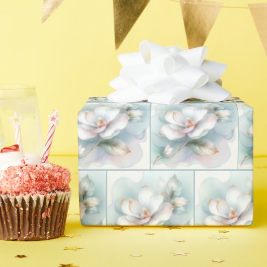 Vergulde rand Witte Magnolia Blossom Cadeaupapier (Verjaardagsfeest)