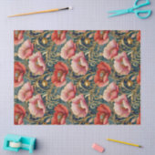 Vergulde rode en roze klaprozen, allover patroon tissuepapier (Craft)