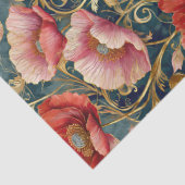 Vergulde rode en roze klaprozen, allover patroon tissuepapier (Detail)