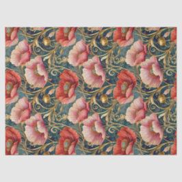 Vergulde rode en roze klaprozen, allover patroon tissuepapier