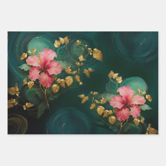Vergulde roze hibiscus, Coconut Grove Inpakpapier Vel (Voorkant 3)
