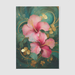 Vergulde Roze Hibiscus, Tropische Bloem Formeel Tissuepapier