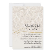 Vergulde Scroll Damast Ivoor Goud Save the Date