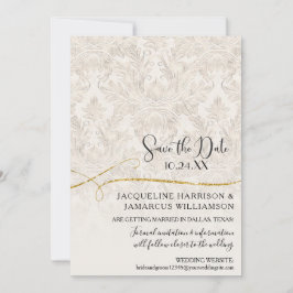 Vergulde Scroll Damast Ivoor Goud Save the Date