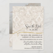Vergulde Scroll Damast Ivoorgoud Save the Date (Voorkant / Achterkant)