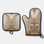 Vergulde Sierlijst met Parels Ovenwant & Pannenlap Set (Voorkant)